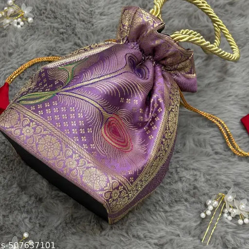 Rare Lavender Shade Banarasi pouch Bag Elegance